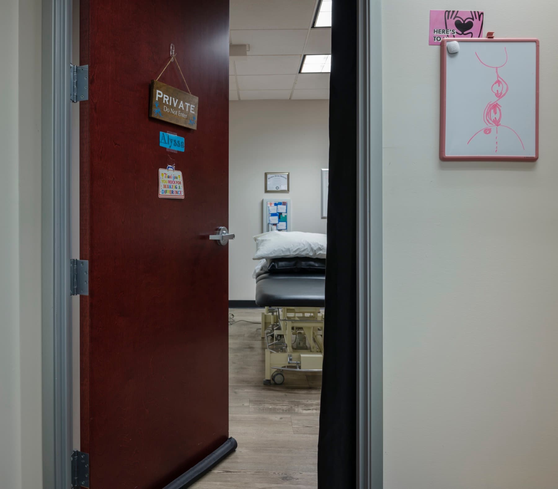 The entrance to a private treatment room at Alliance Physical Therapy